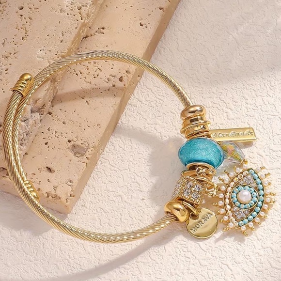 Jewelry - New Gold and Tiffany Blue Charm Bracelet Adjustable